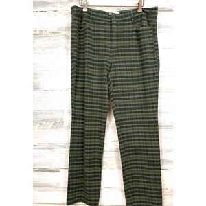 Talbots Green Plaid High Waist Straight Leg Pants Womens 16 Plus Workwear